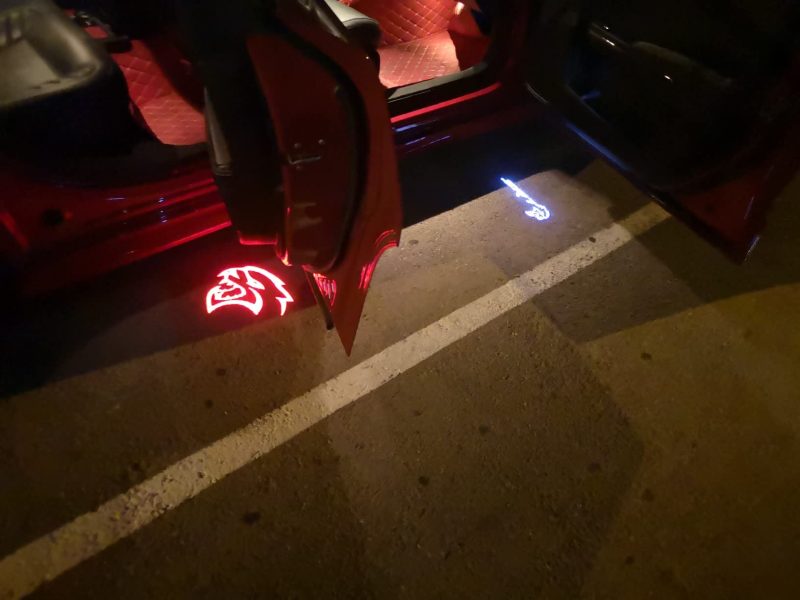 Dodge Red Hellcat Door Lights Logo
