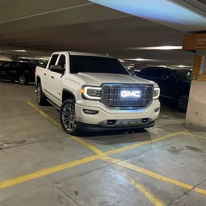 GMC light up grille emblem| LED GMC Light Up Grille Emblem GMC illuminated grille emblem — front badge glowing at night