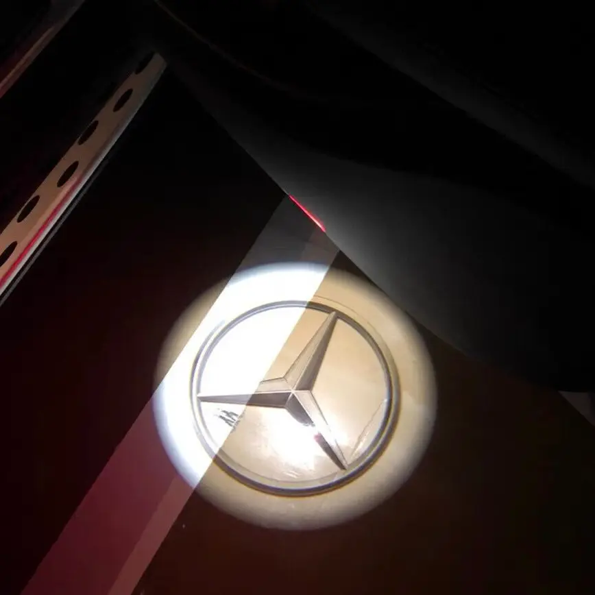 Mercedes door lights LED logo projector — star projection on ground at night